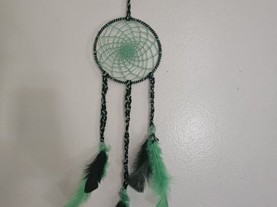 Handmade Green Feather Dream Catcher - Wall Hanging Decor