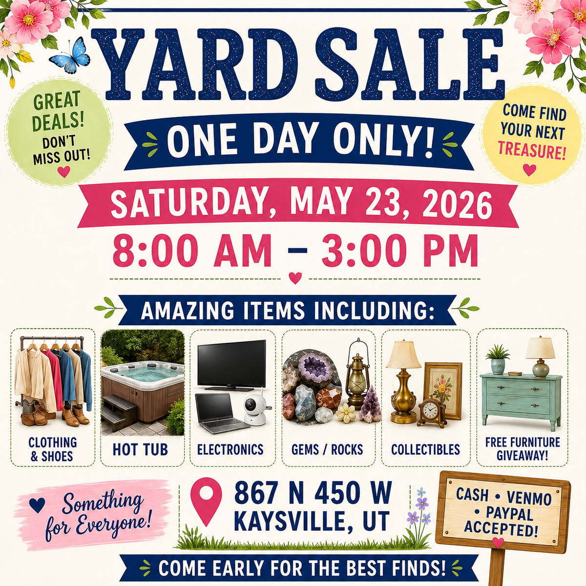 HUGE KAYSVILLE YARD SALE ... SATURDAY MAY 23 ONLY!