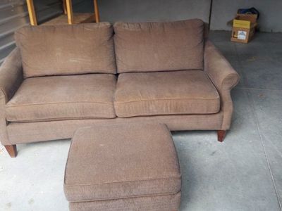 Brown Fabric Sofa with Matching Ottoman