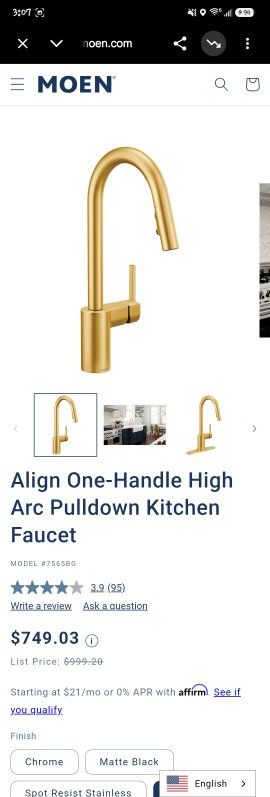 Moen Align 7565BG Brushed Gold One-Handle High Arc Pulldown Kitchen Faucet