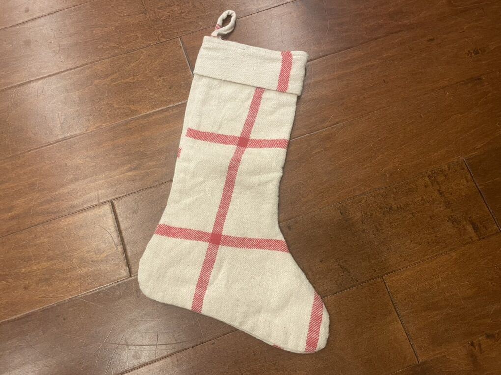 New Flannel Stocking Cream W/ Red Grid