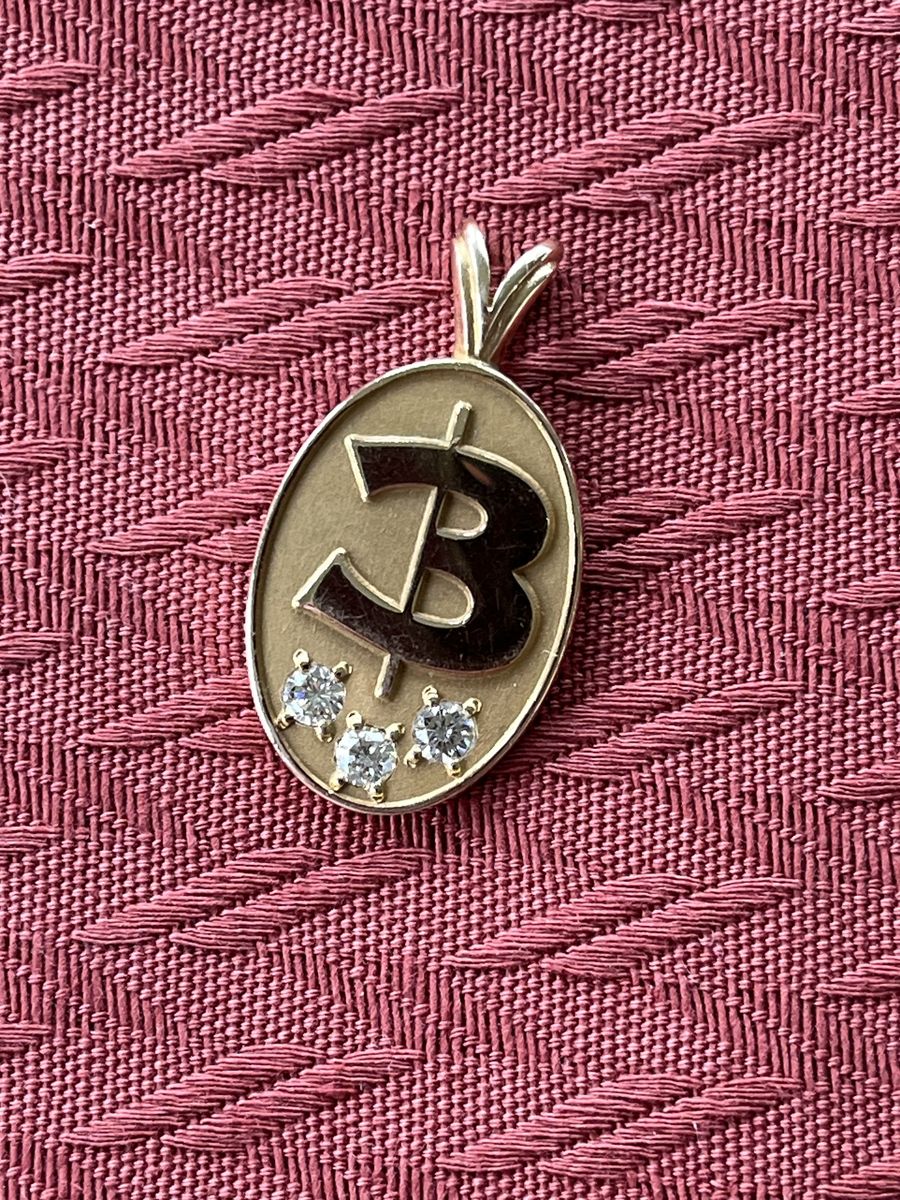 Vintage 14K Yellow Gold Pendant 8.1 g - 3 Diamonds .18 CT Total – Large B Design
