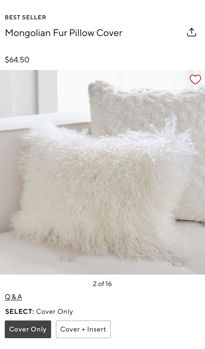 2 New Pottery Barn 12” x 24” Ivory Mongolian Faux Fur Lumbar Pillow Covers-*covers only* Home decor $30 for 2
