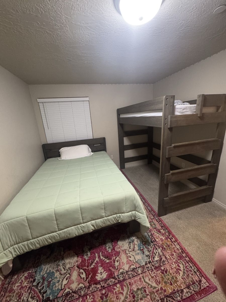 Wooden Bunk Bed (Twin Size) top - Full Size bottom Sturdy Frame, Space-Saving Design, Great for Kids/Guest Room