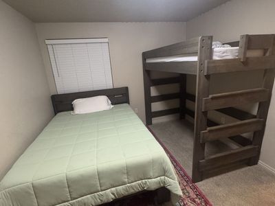 Wooden Bunk Bed (Twin Size) top - Full Size bottom Sturdy Frame, Space-Saving Design, Great for Kids/Guest Room