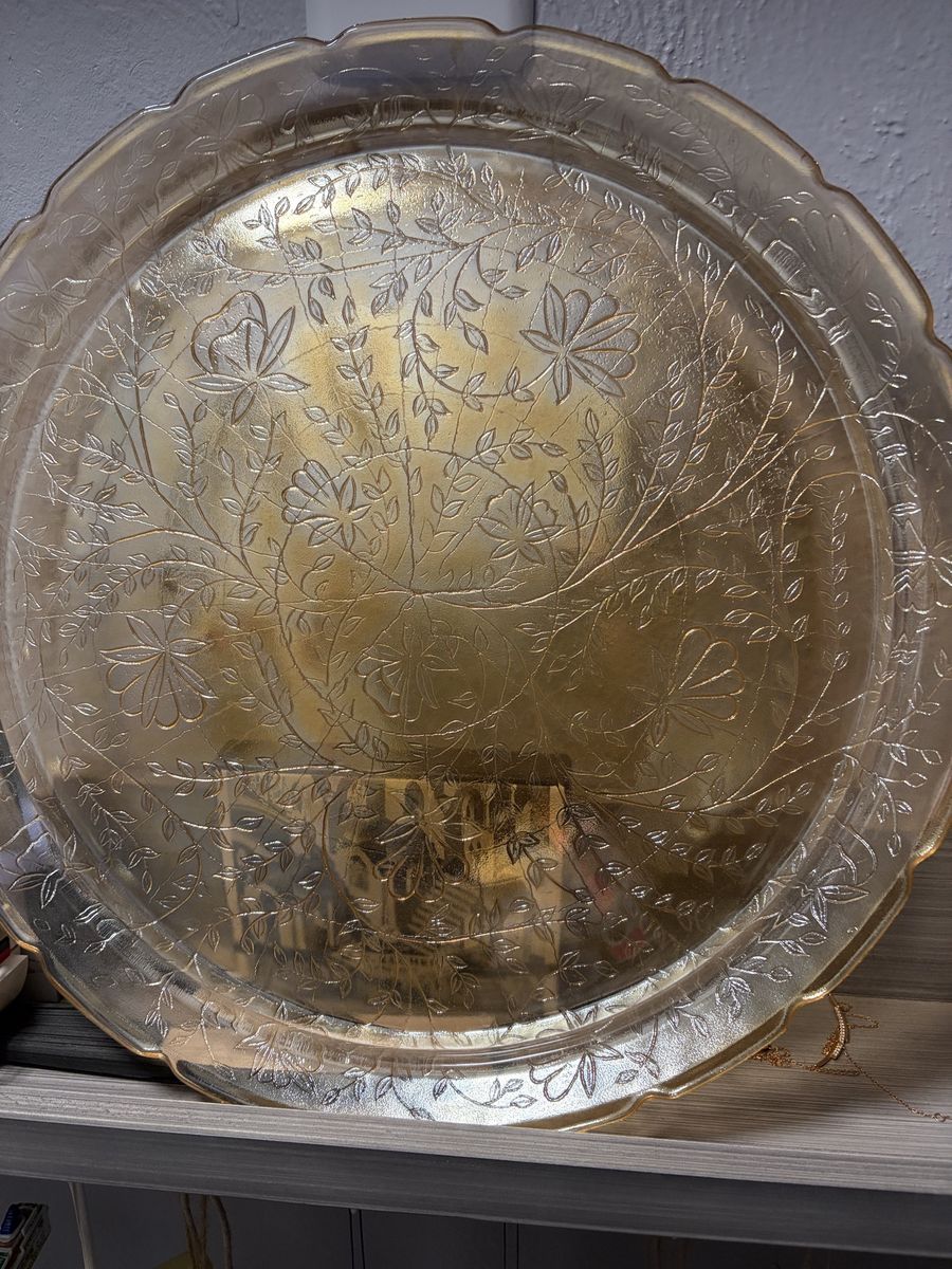 gold depression glass platter
