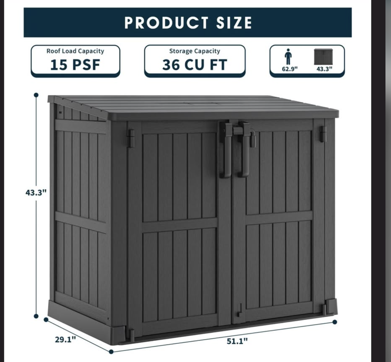 Brand New, 51.1''W Outdoor Resin Horizontal Storage Shed-280 Gallon