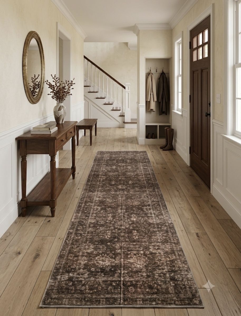 NEW 2x6 Distressed Vintage-Style Runner Rug – Warm Espresso & Cream