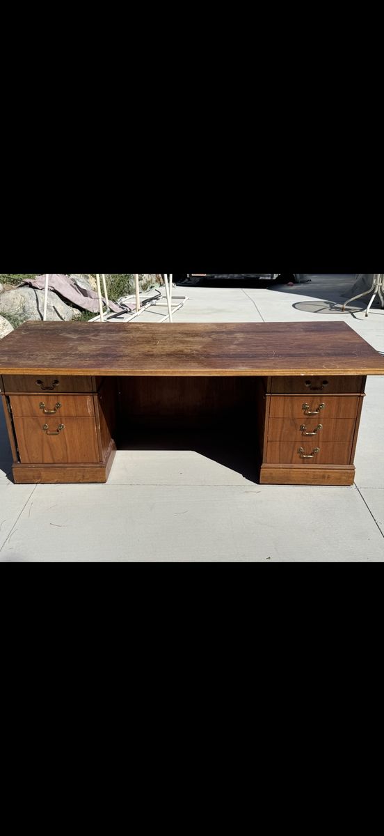 Large Wooden Executive Office Desk with Multiple Drawers