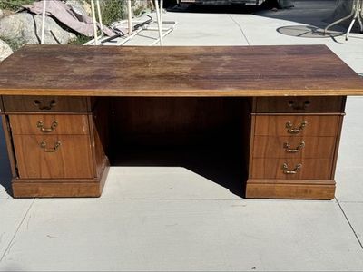 Large Wooden Executive Office Desk with Multiple Drawers