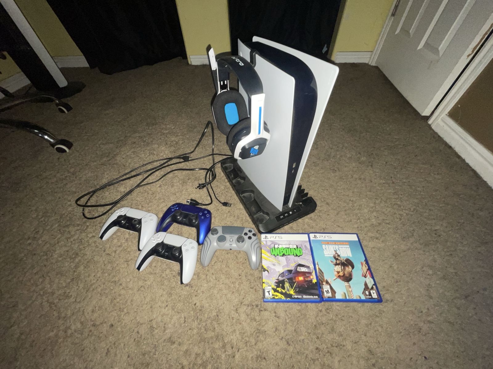 Sony PlayStation 5 Console Bundle with Astro A20 Headset, 4 Controllers, and 2 Games