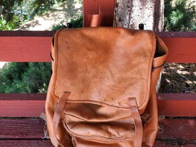 Vintage Leather Backpack Rucksack with External Frame and Front Pocket Drawstring Closure