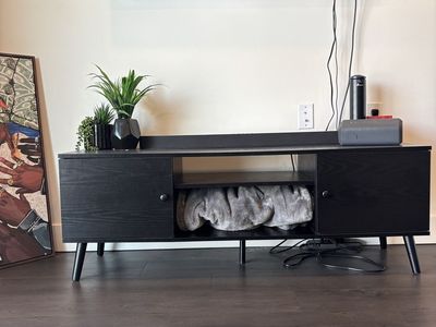 Black Modern Mid-Century TV Stand Media Console with Storage Doors
