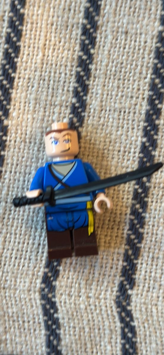 LEGO Minifigure with Sword - Blue Top & Brown Legs