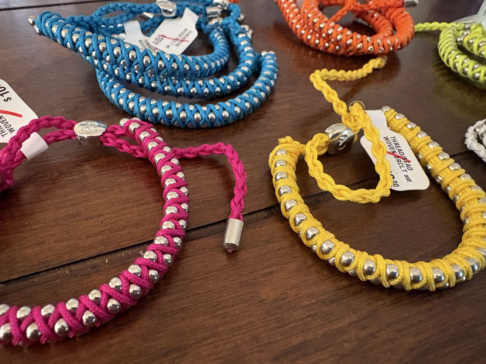 New Thread Bracelets w/ Silver Beads Woven in - 11 Available 
