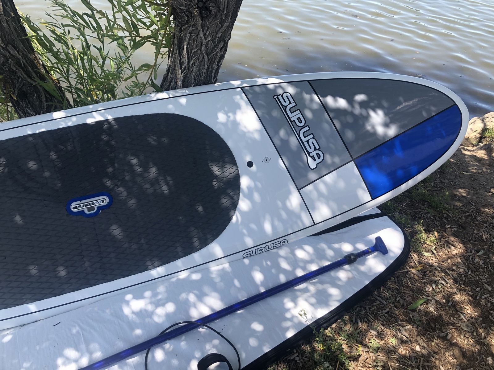 SUP USA Hard Stand Up Paddle Board - White/Gray/Blue - Barely Used