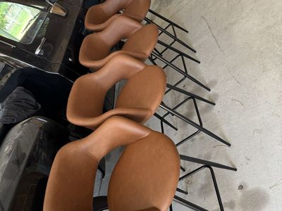 Set of 4 Modern Brown Faux Leather Bar Stools with Black Metal Legs, Counter Height