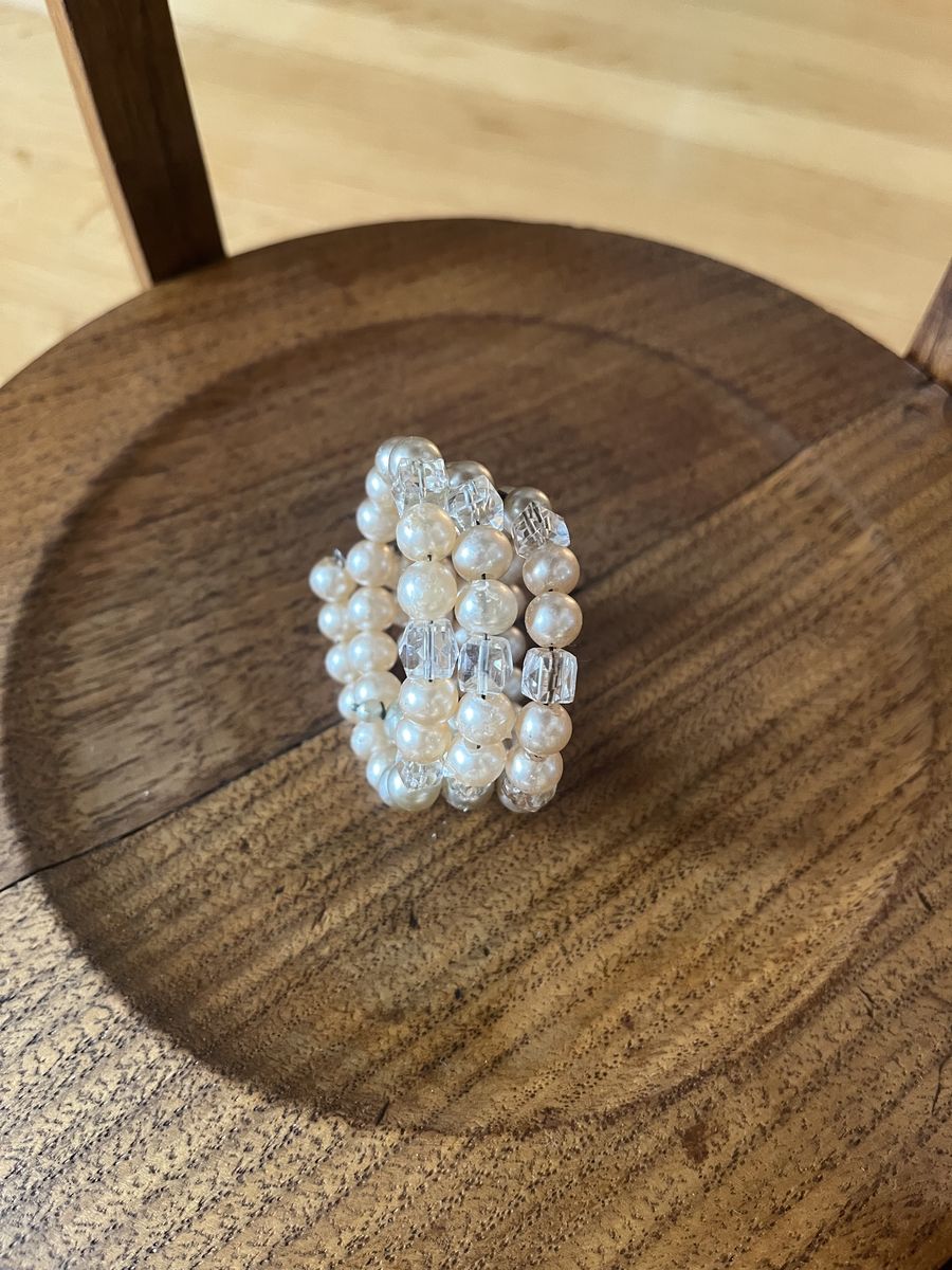 1950's Curled Wired Bracelet with Fax Pearls and Crystals - Vintage
