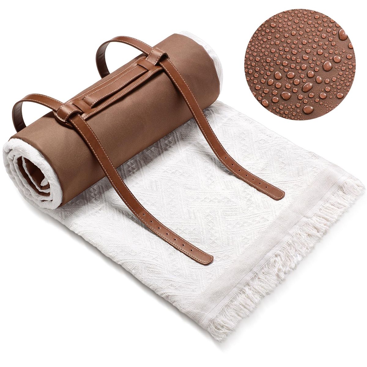 Foldable Large Blanket Picnic Mat, Waterproof & Portable with Carry Straps, 70x70 Inch