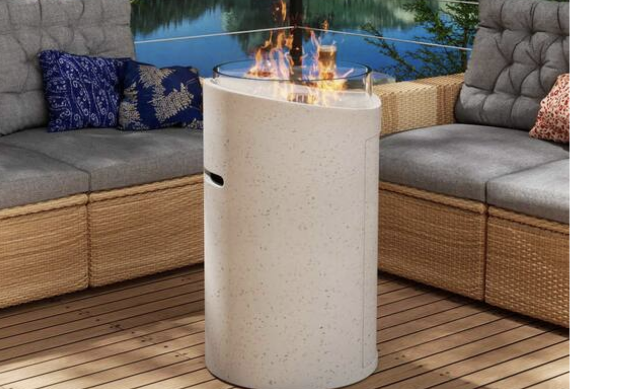 New in Box White Terrazzo Outdoor Fire Pit Table Patio Propane Fire Table with Glass Beads