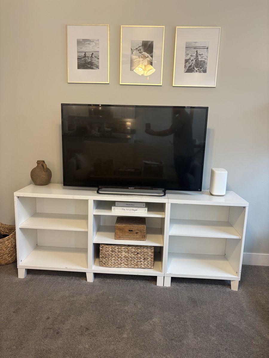 White TV Stand Entertainment Center Media Console with Storage Shelves