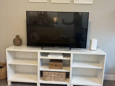 White TV Stand Entertainment Center Media Console with Storage Shelves