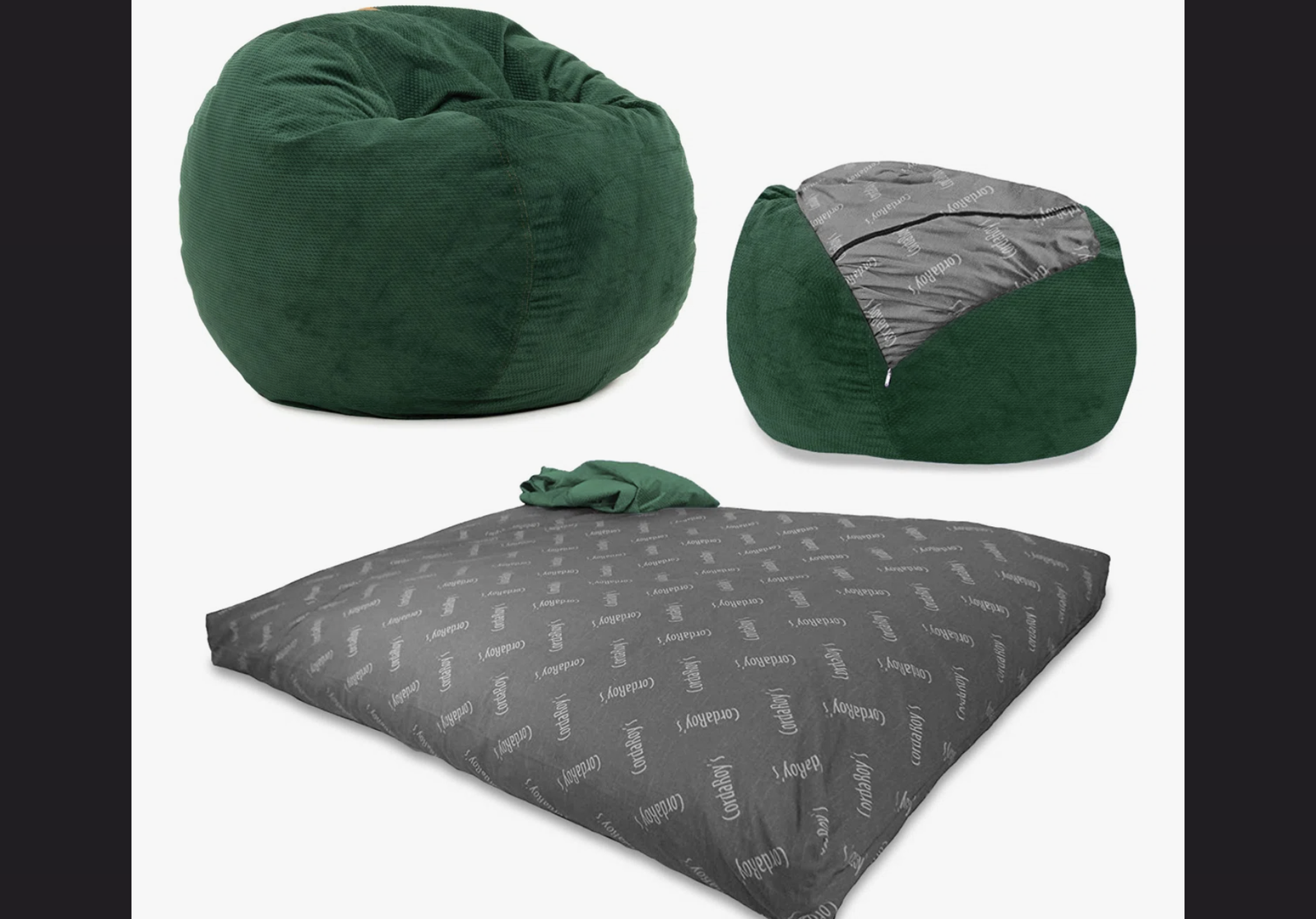 New in Box CordaRoy's FULL Chenille Convertible Bean Bag Chair rainforest green