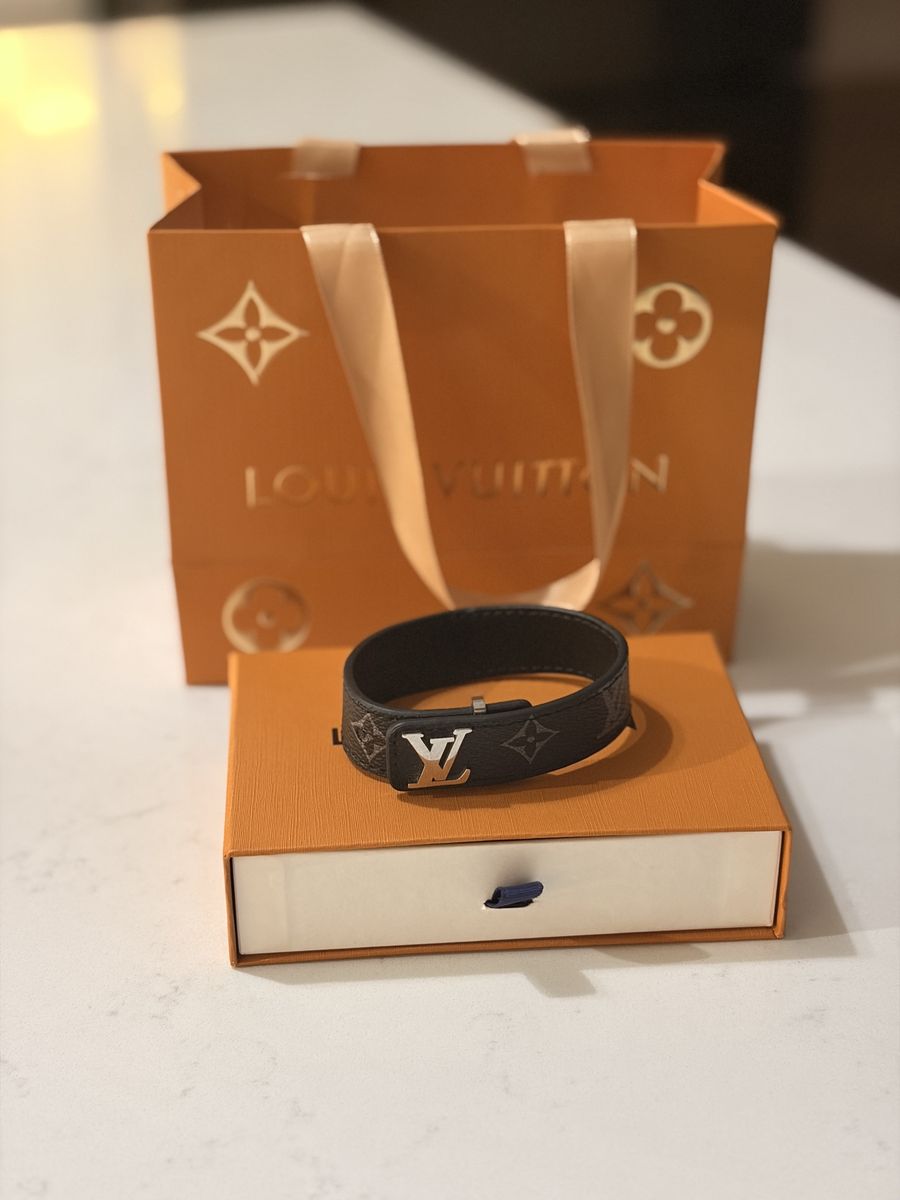Louis Vuitton Monogram Eclipse Leather Bracelet with LV Initials