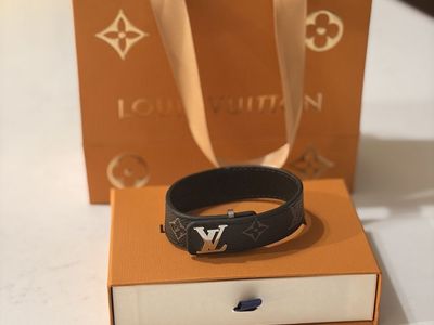 Louis Vuitton Monogram Eclipse Leather Bracelet with LV Initials