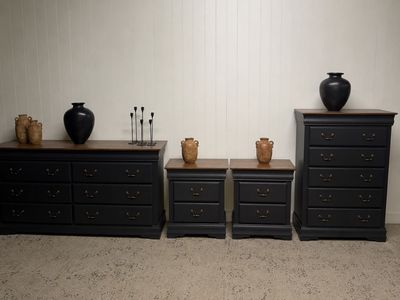 Large solid wood black dresser set