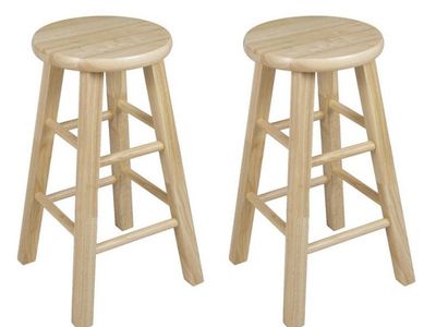 PJ Wood Classic Round-Seat 24" Tall Kitchen Counter Stools Natural Set of 2