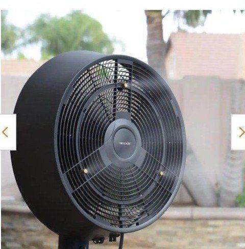 NewAir FMF2K5BK00 Outdoor Misting Pedestal Fan - 16.93" H, Black, Water Connection, GFCI Plug