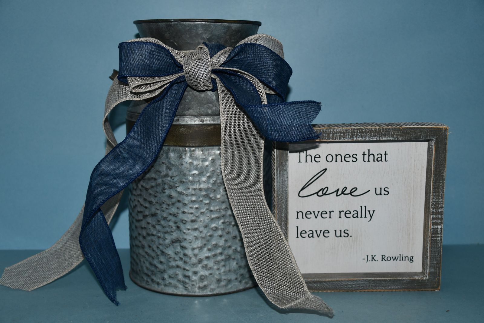 GALVANIZED METAL VASE (12") + " LOVE...." SIGN (7" x 7") ~ HOME DECOR ~ BOTH for $5