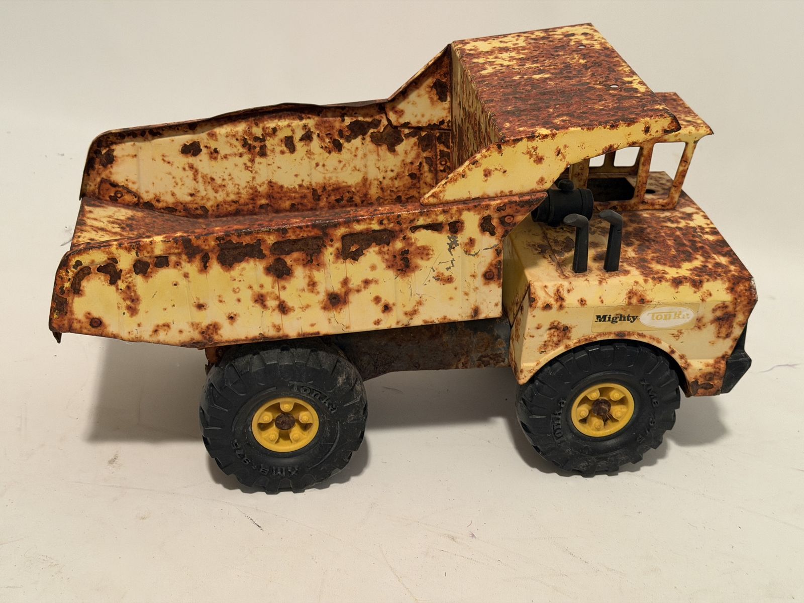 Vintage Tonka Mighty Dump Truck - Yellow Metal Toy Truck, Heavily Rusted, Photography Prop/Decor