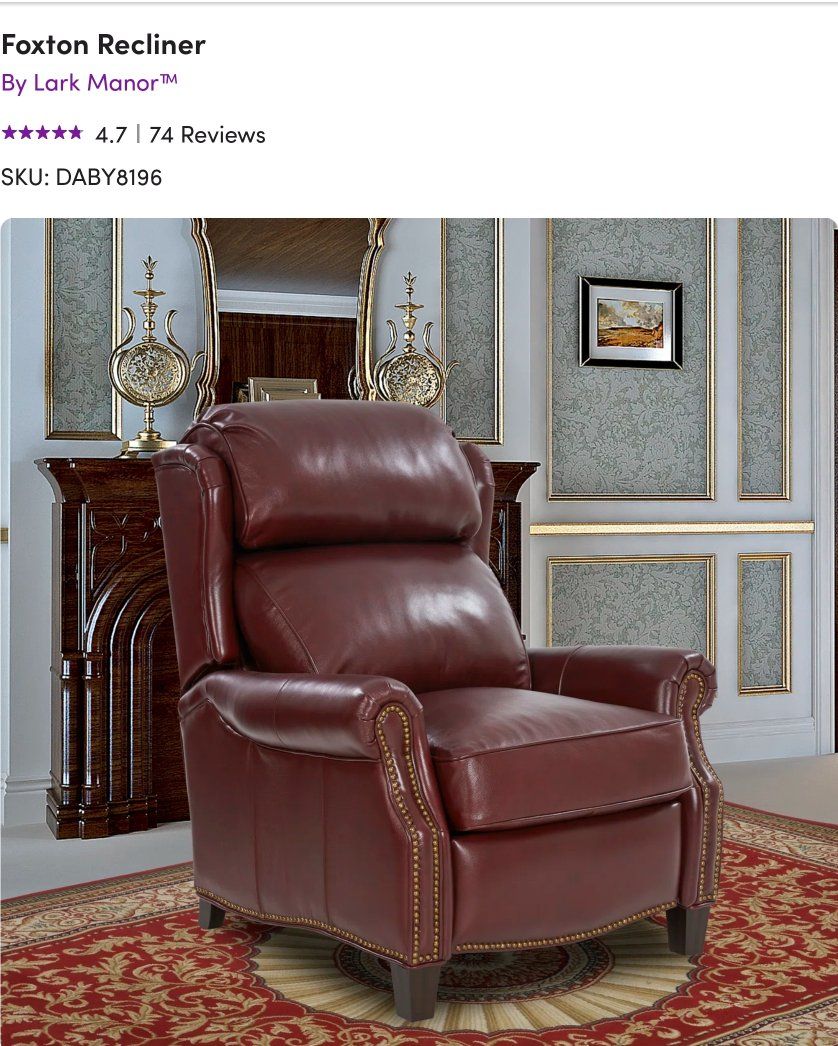 Genuine Full Grain Leather Wingback Lounge Chair