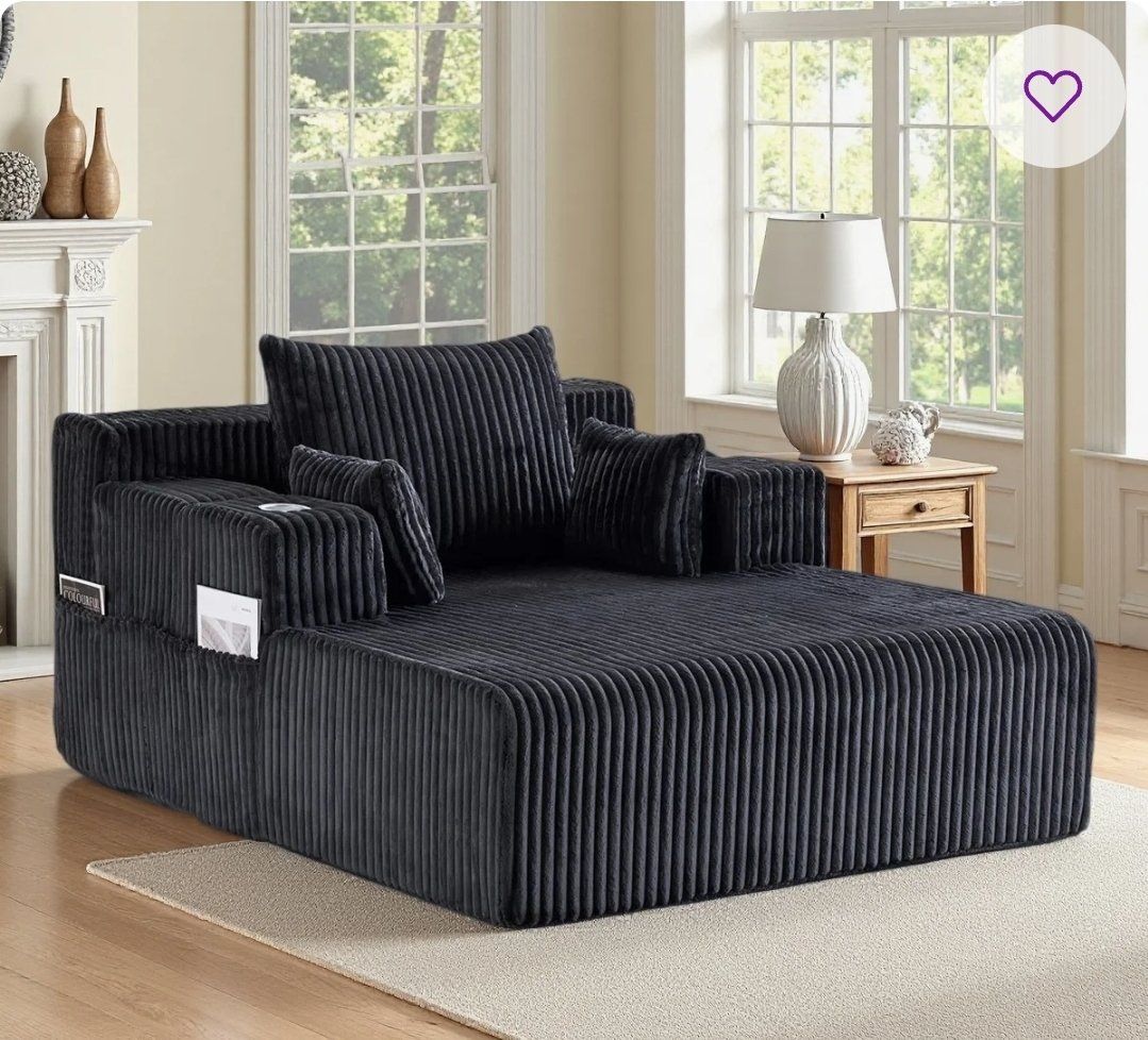 Black Oversized Chaise Lounge Sofa – New in Box #488