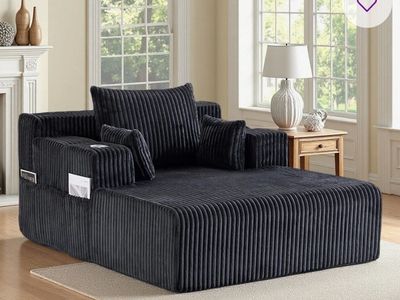 Black Oversized Chaise Lounge Sofa – New in Box #488