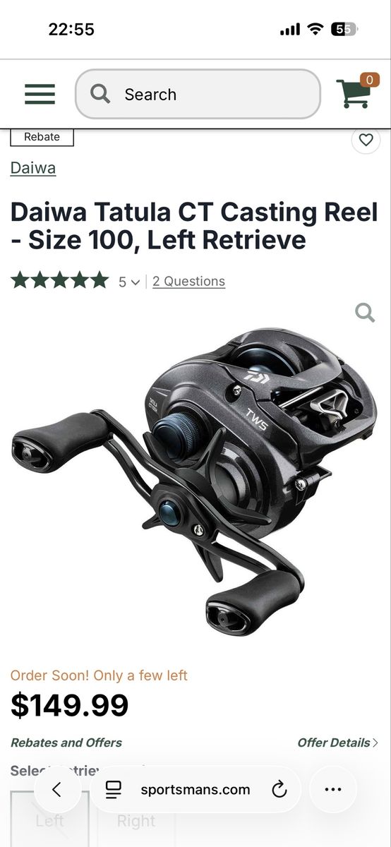 Daiwa Tatula ct 100 left retrieve casting reel