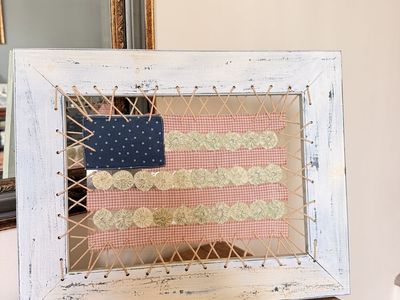 Primitive Distressed Wooden Framed Fabric American Flag Wall Art Decor