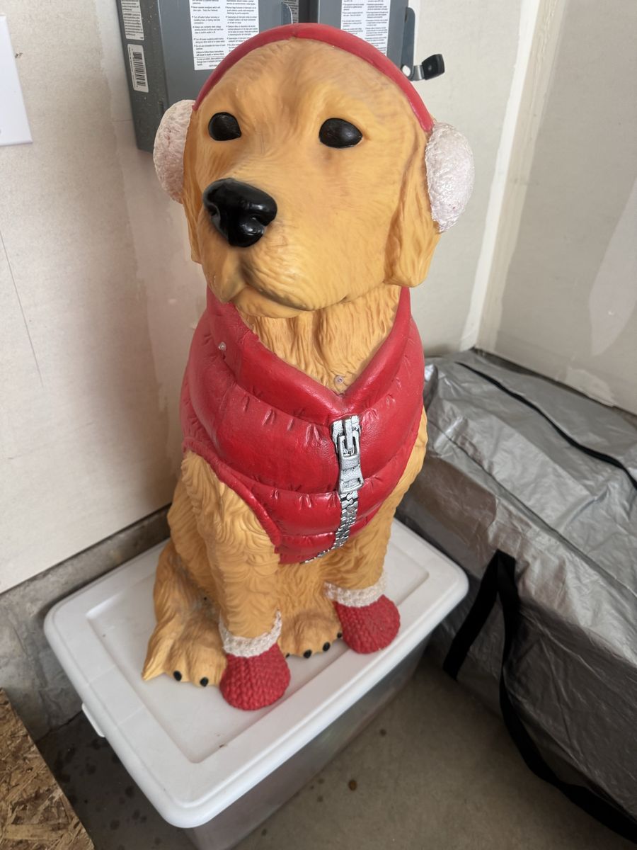 Large Golden Retriever Dog Statue with Winter Accessories