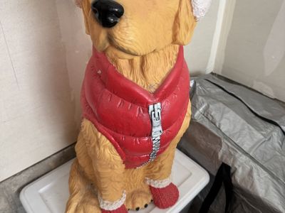 Large Golden Retriever Dog Statue with Winter Accessories