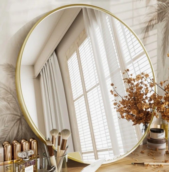 18" Gold Molly Easy French Cleat Mounting Metal Alloy Wall Round Mirror