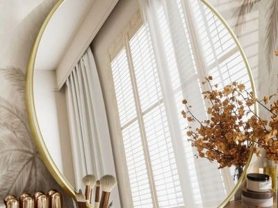 18" Gold Molly Easy French Cleat Mounting Metal Alloy Wall Round Mirror