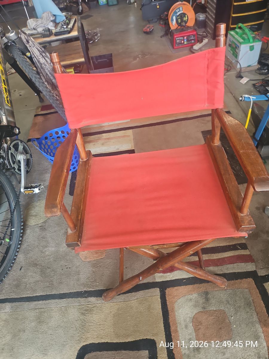 Vintage Wooden Pedestal Side Table & Folding Director's Chair Set