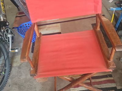 Vintage Wooden Pedestal Side Table & Folding Director's Chair Set