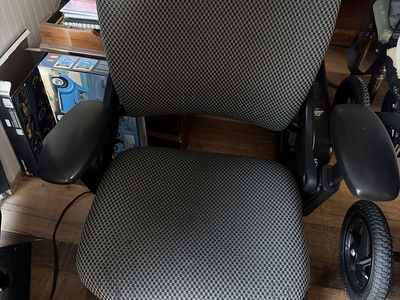 Used Office Chair - Black and Grey Checker Pattern, Adjustable Arms, Rolling Base