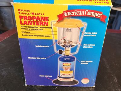 American camper single-mantle propane lantern. Never used. Brand new. Mantle is intact. All parts are there.