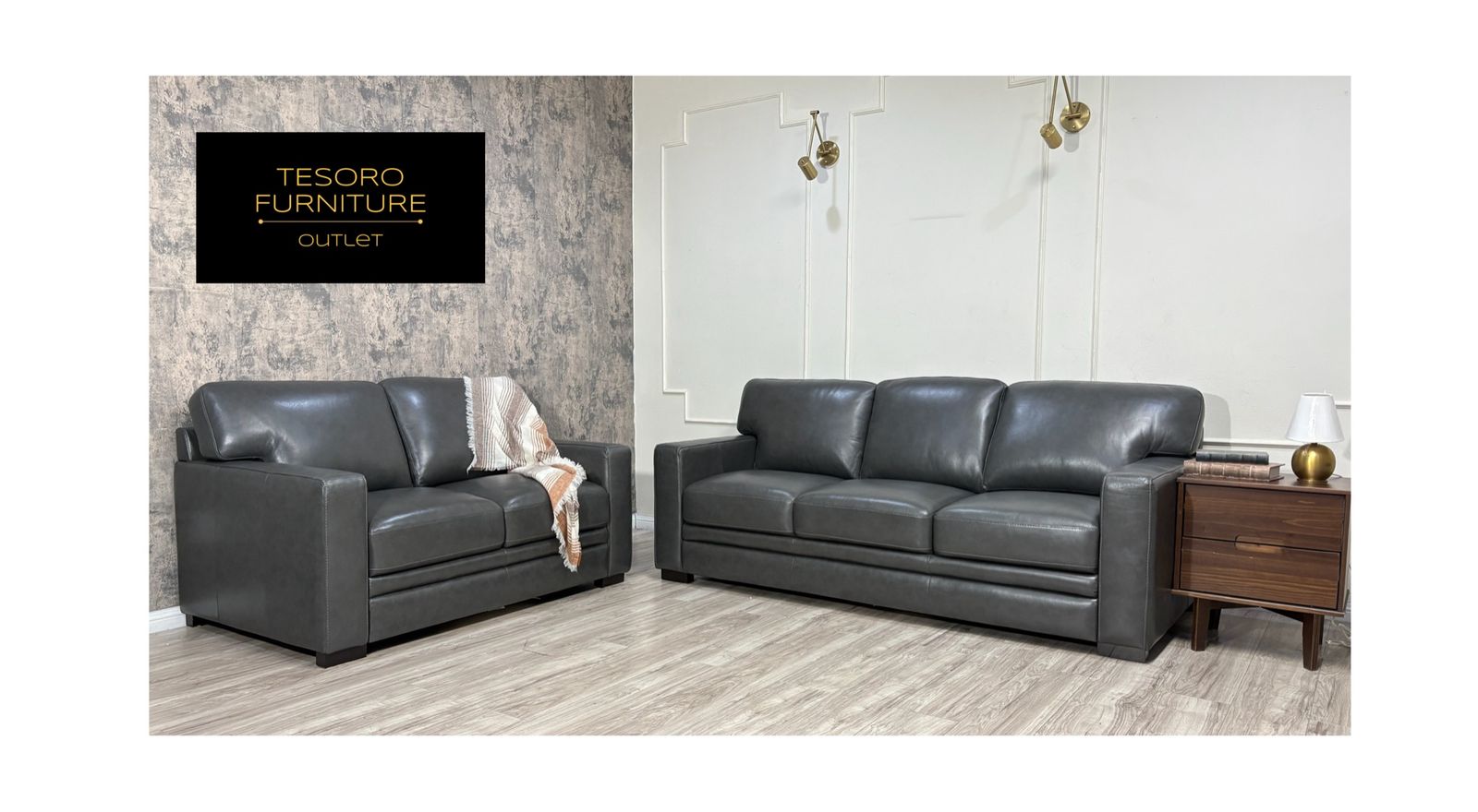 GREY LEATHER SOFA SET