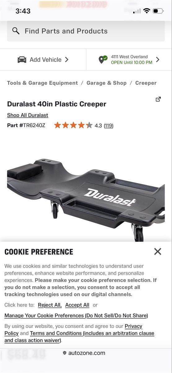 Duralast 40in Red Plastic Mechanics Creeper for Automotive Repair Work