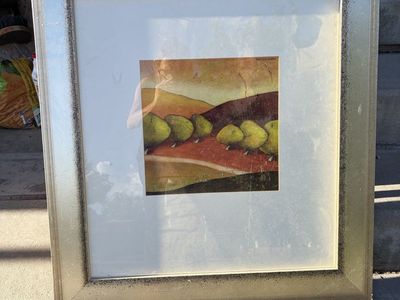 Framed Landscape Art Print with Distressed Silver Frame 28X30inches